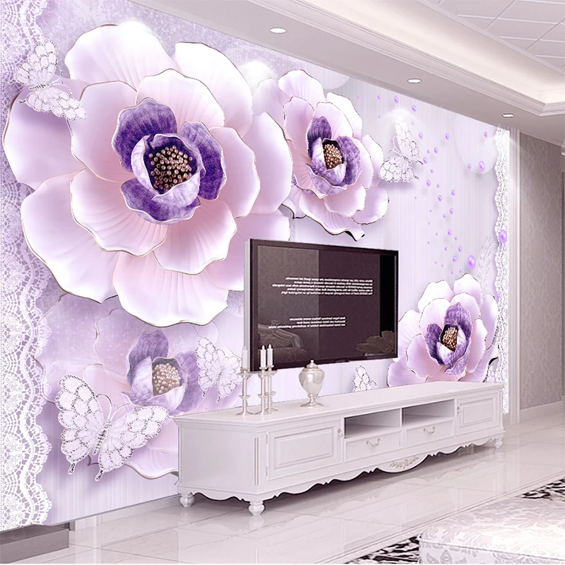 

Custom Photo Wallpaper 3D Mural Anaglyph Romantic Purple Peony Tapety Bedroom Living Room Sofa TV Background Wall Decoration