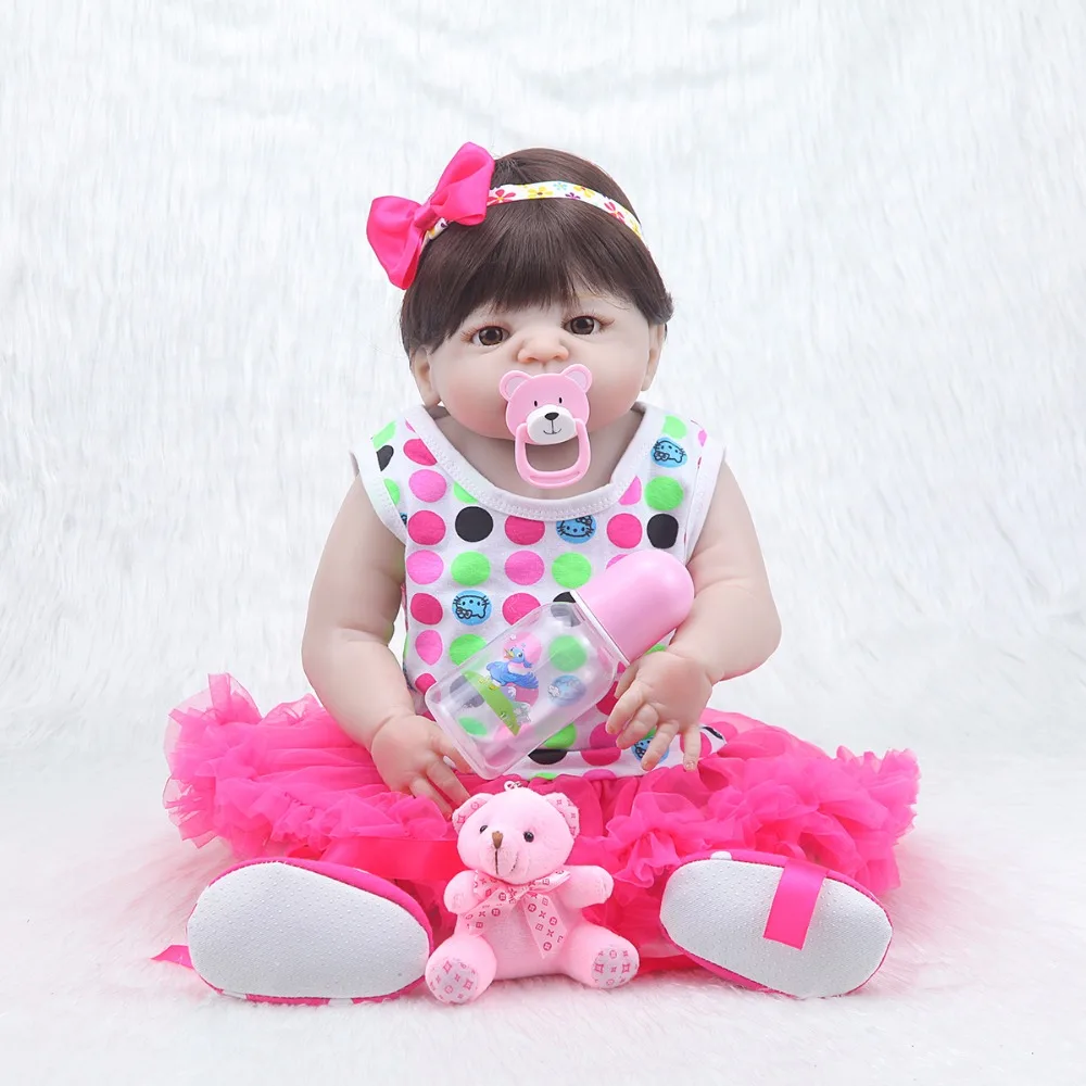 

NPKcollection 57cm new lovely full silicone simulation newborn baby girl best kid Christmas gift silicone reborn baby dolls