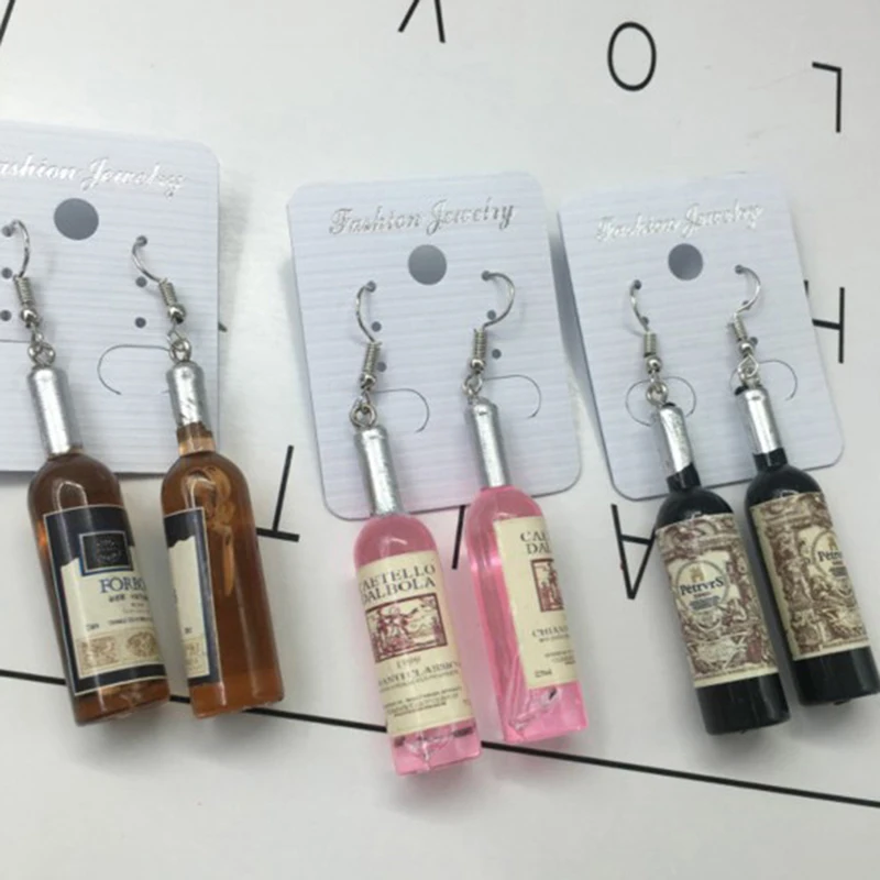 

Creative Wine Bottle Pendant Dangle Earrings Fashion Woman Glass Cocktail Red Wine Earrings