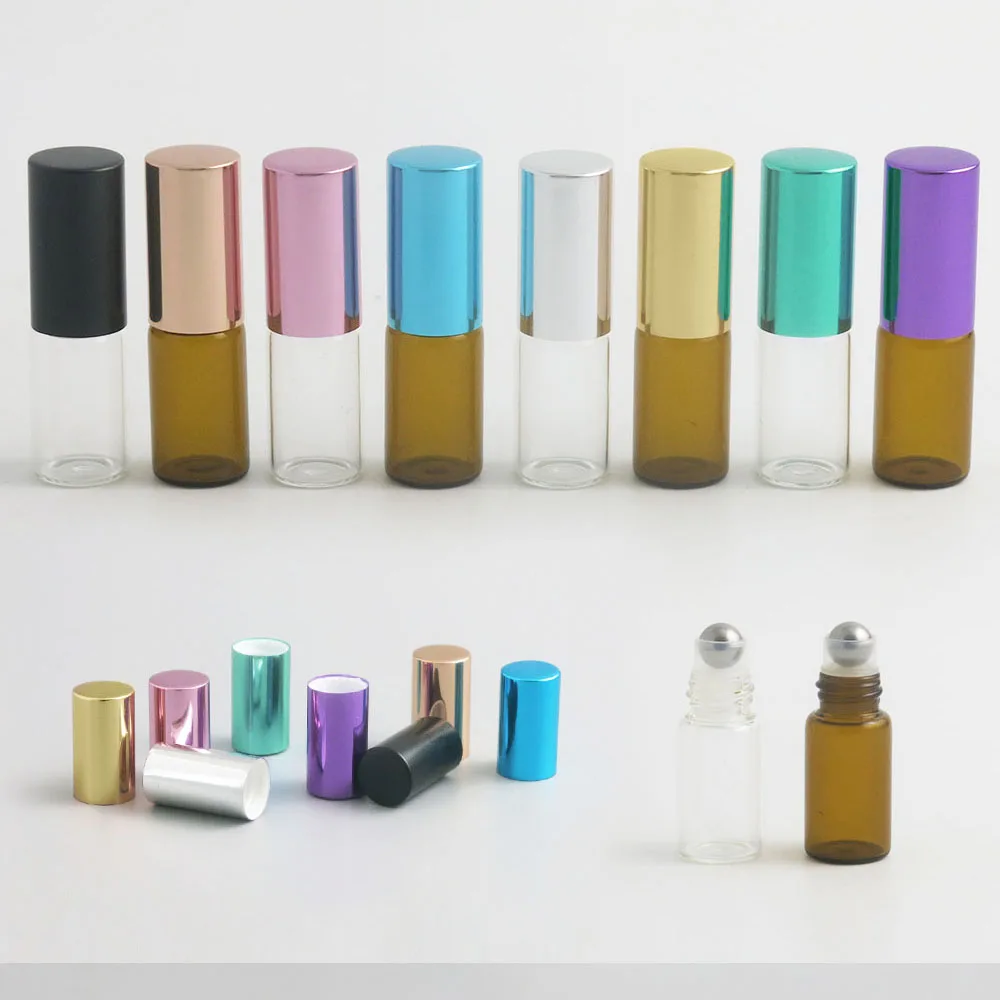 24 x 3ml Clear Glass Amber Essential Oil Roller Bottles with Glass Roller Balls Perfumes Lip 3