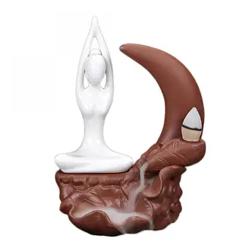 

Home Decor Ceramic Backflow Cone Incense Burner Living Room Handcrafts Censer Base Creative Moon Buddha Incense Holder