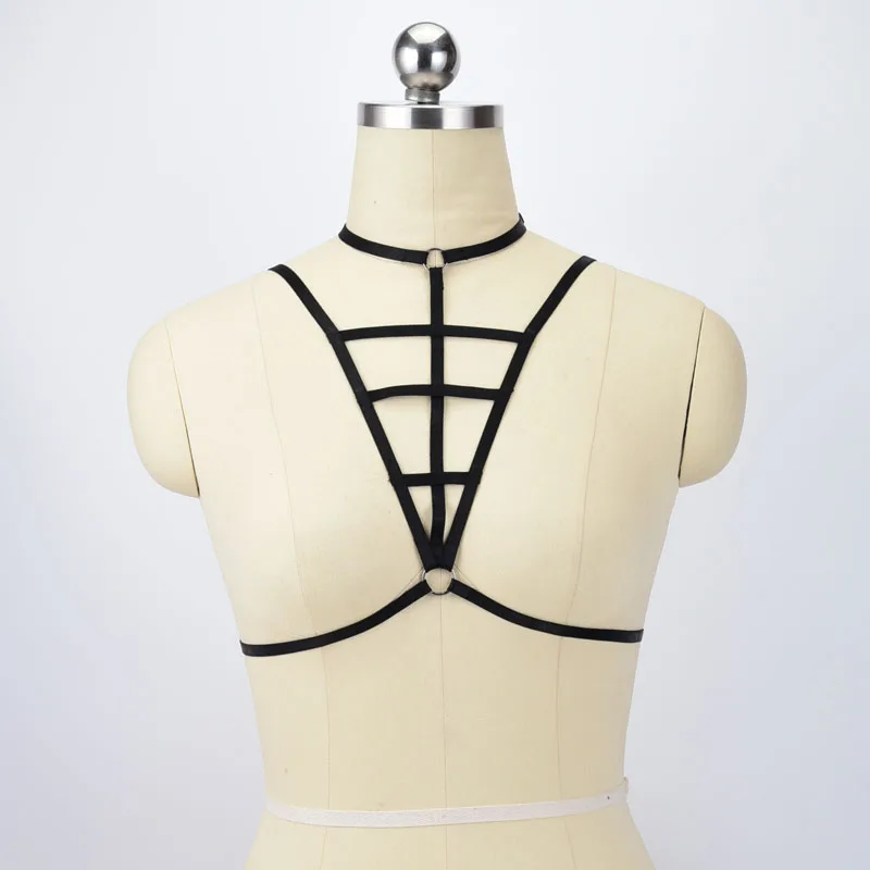 

Sexy Pentagram Harness 90's Cage Bra Black Elastic Body Harness Belt Crop TOp Bodysuit Women Fetish Wear Erotic Lingerie O0534