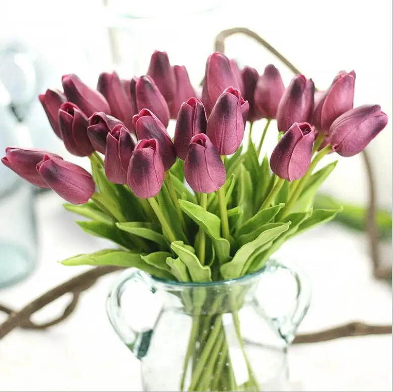 K15102 10 шт. моделирования полноценно мини ПУ Тюльпан свадьбы домой искусственный flowersvalentine день Рождество декоративный цветок - Цвет: dark purple