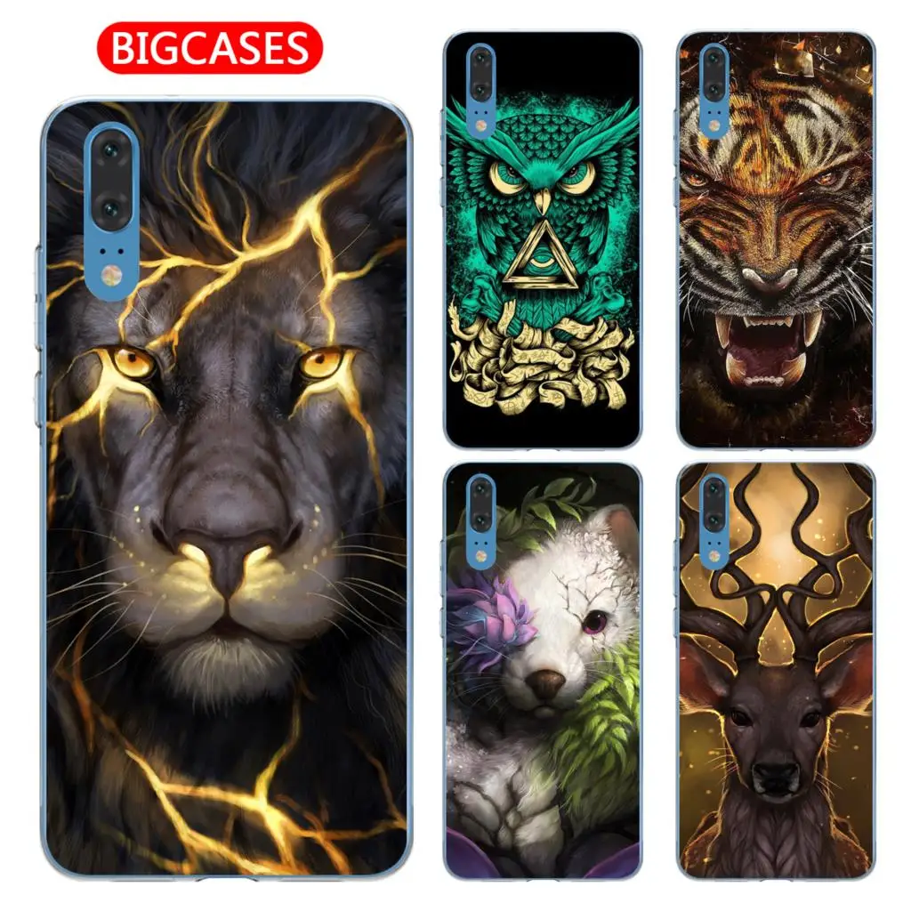 BIGCASES для Huawei P20 чехол 5 8 дюйма мягкий TPU силиконовый крутой Лев тигр леопард олень