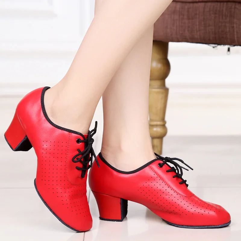 Women's leather shoes, Latin dance shoes with soft bottom dancing shoes, leather square shoes.