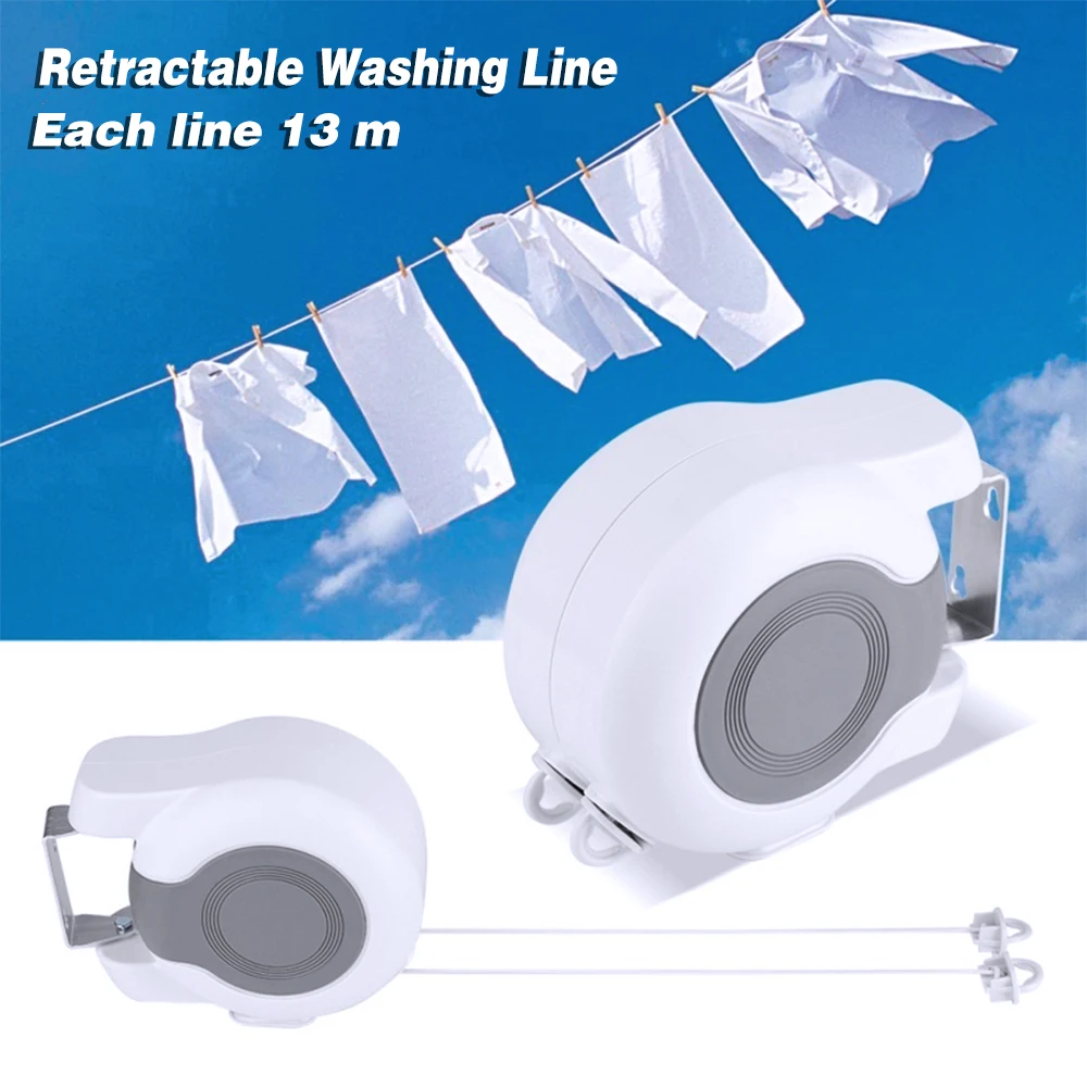 

13M Retractable 2 Line Clothes Line Wall Hanger Indoor Clothes Hanger Magic Drying Rack Towel Rack Clothesline Clothes Dryer
