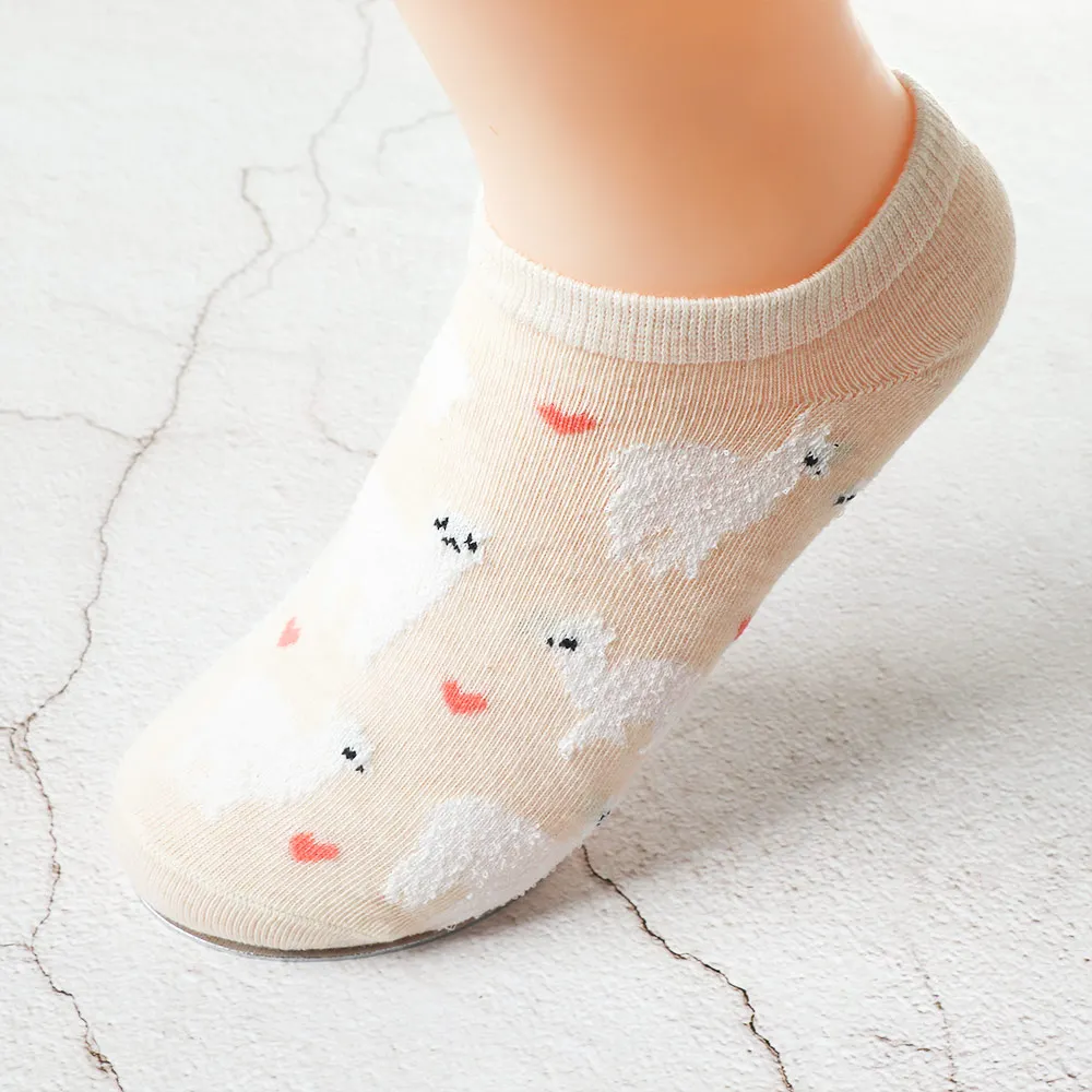 Новые весенне-летние женские носки с принтом альпаки милые носки-лодочки с рисунками животных Kawaii хлопковые мягкие Повседневные носки - Цвет: beige