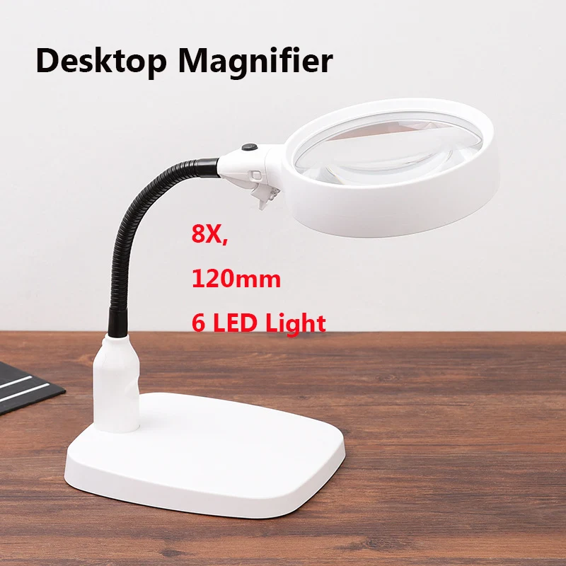 

2018 New Desktop Clip Fixed Multifunction 120mm 8X Focus 140mm Lens With 6 LED Reading Illumination Magnifier