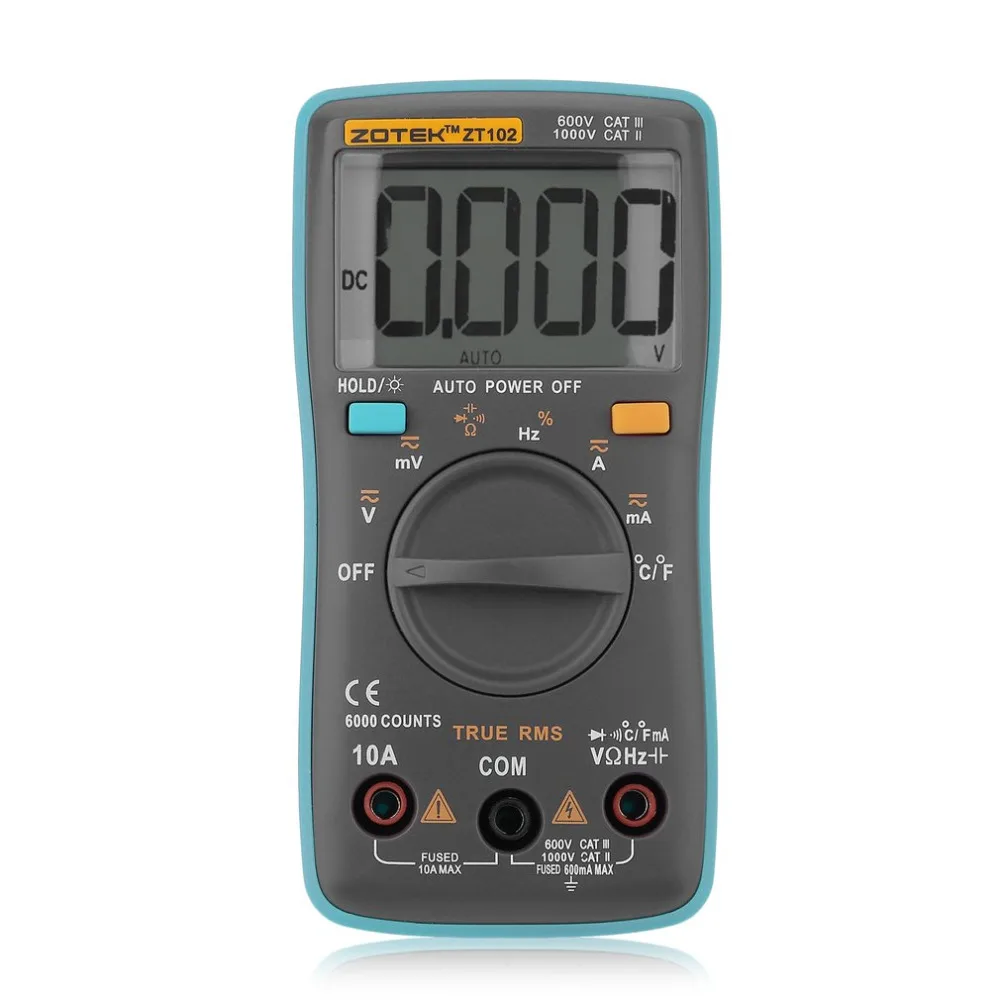 

ZT102 Auto Digital Multimeter 6000 Counts Backlight AC/DC Meter Ammeter Voltmeter Low Voltage Temperature Indication Portable