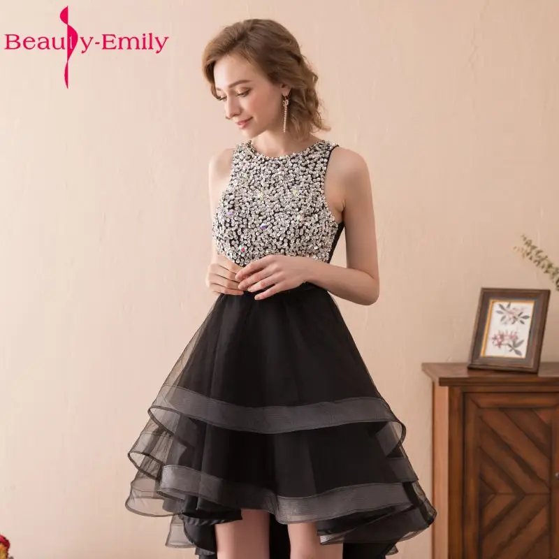 Beauty Emily Sexy Black Asymmetrical Cocktail Party Dresses Party Prom Dresses Sleeveless Backless Formal Occasion Dress