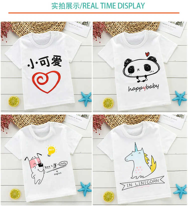 Летняя футболка для маленьких мальчиков и девочек детские топы с изображением пончика из мультфильма, футболки, футболка Размер От 1 до 6 лет, детская одежда из хлопка