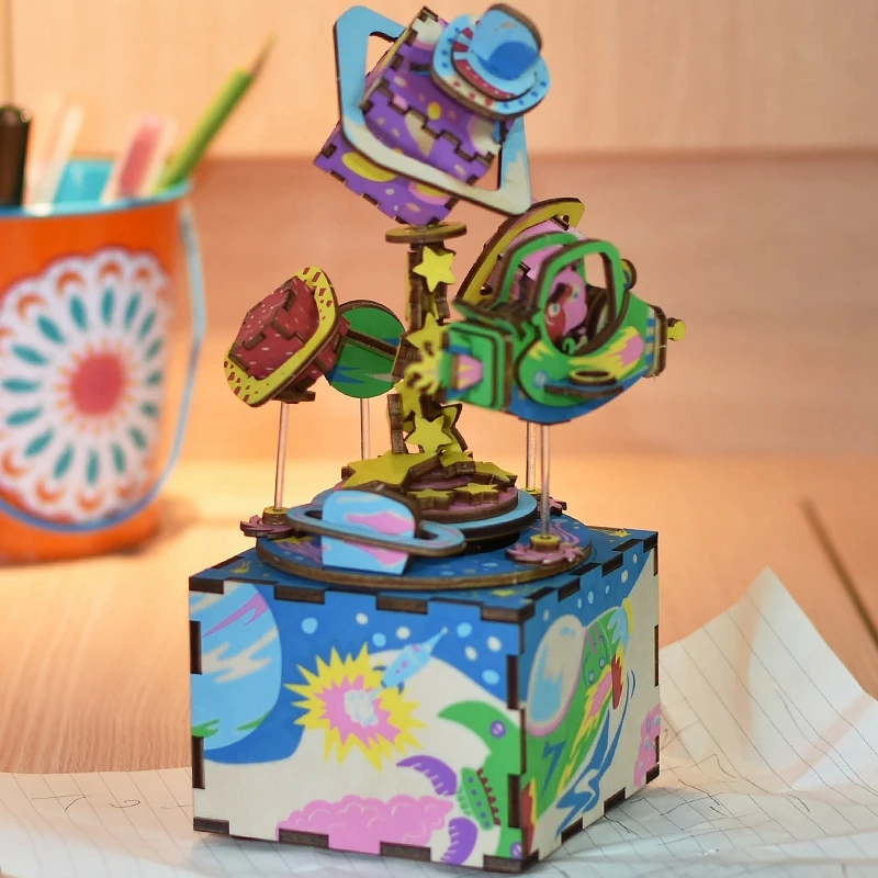 Robotime DIY космический корабль 3D игра деревянная головоломка в сборе вращающаяся музыкальная шкатулка игрушка подарок для детей взрослых AM403