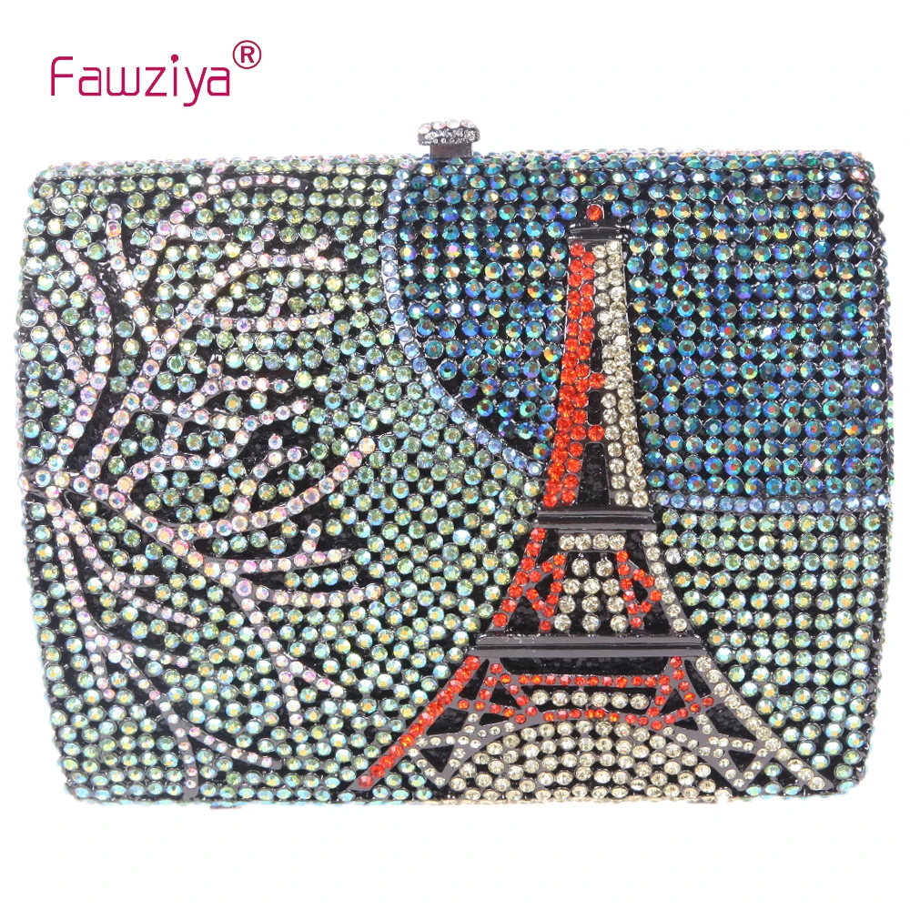 

Fawziya Luxury Bag Eiffel Tower Pattern Diamond Clutch Handbag Prom Shoulder Clutch Bag