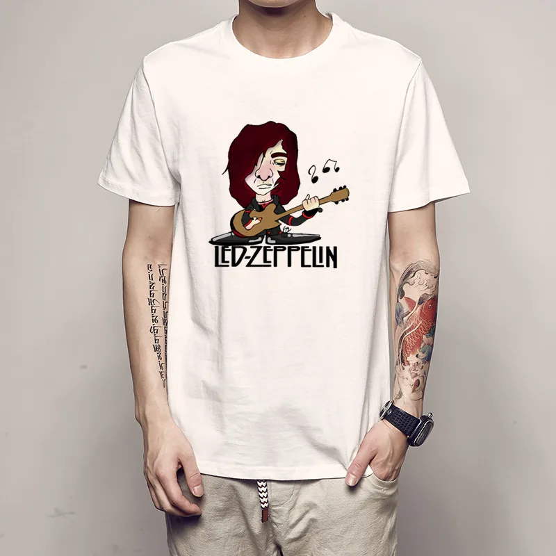 

Jimmy Page of Led Zeppelin Funny Famous Guitarist T-shirts 2018 Men's Short Sleeved 3d Fashion Tees Oversize Father's Day Shirts