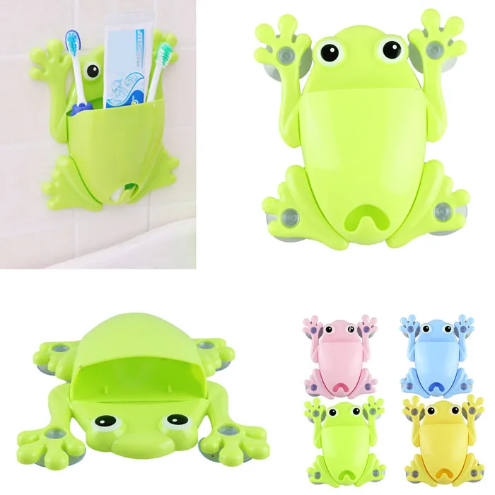 

Amazing Lovely Cartoon Cute Frog Toothbrush Holder Wall Stick Paste Organizer Bathroom Set Accessories Products products +B +Q