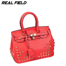 High Quality Famous Brand Women Handbag Lychee PU Synthetic Leather Luxury Women Rivet Bag Golden Lock 30 Designer Lady Purse 59