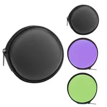 Круглый чехол для наушников на молнии, кожаная коробка для хранения наушников, портативный органайзер для USB кабеля, жесткая сумка для переноски монет, карт памяти