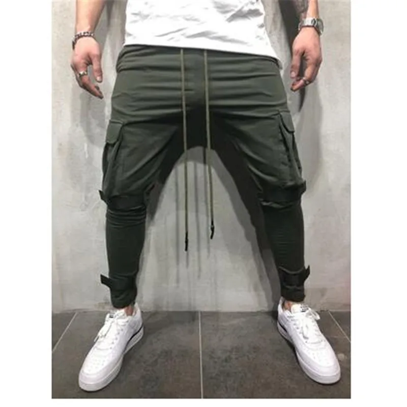 

Hip hop pants men's fashion big pocket fitness beam mouth pants pants Velcro Slim casual drawstring elastic waist sweatpants