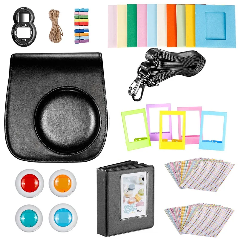 

9-in-1Camera Bag Shoulder Strap Filter Set Mini Camera Case PU Bag for Fujifilm Instax Mini 9 Mini 8 Instant Film Cameras