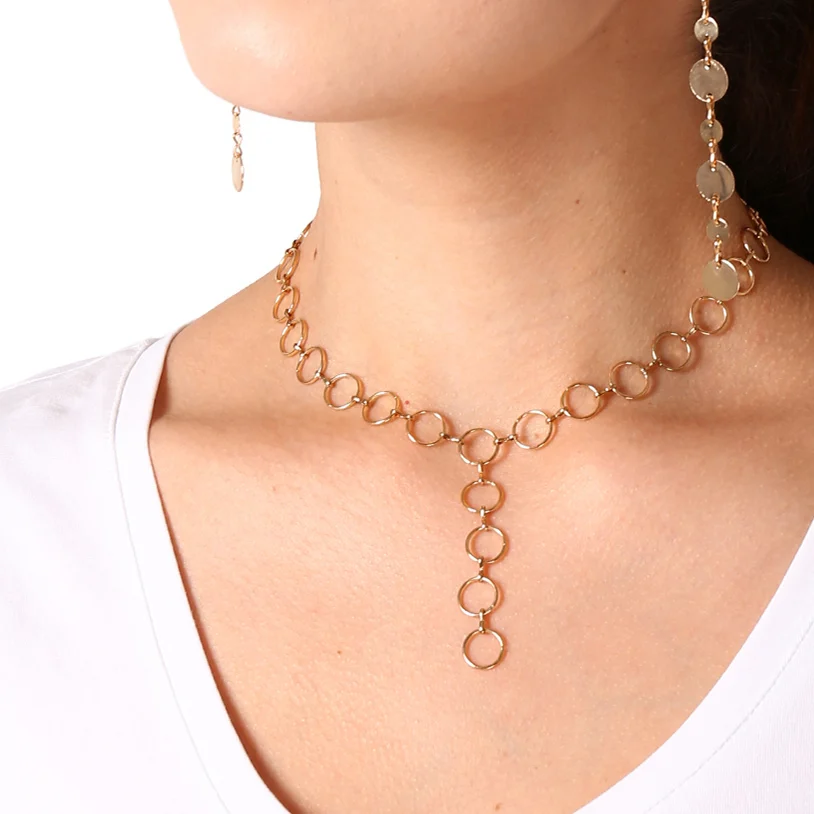 

Ingesight.Z Elegant Round Hoop Hollow Circle Y Chain Choker Necklace for Women Loop Pendant Chain Pendant Neckalce Collier Gift