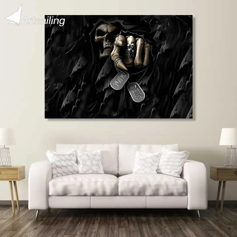 1 piece canvas art demon death skull canvas painting posters and prints