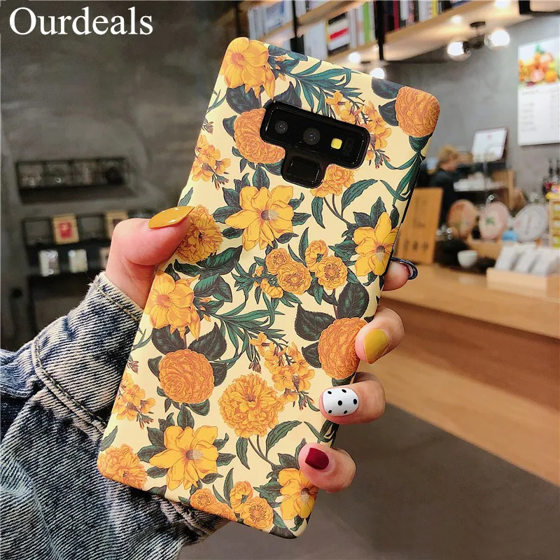 

Ourdeals For Samsung Galaxy S10 Plus S8 S9 Retro Yellow Flowers Soft Cases For Samsung Note 8 9 Fashion Floral IMD Phone Cover
