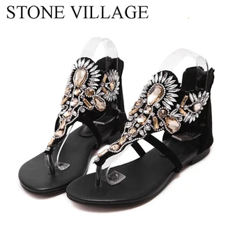 

Women Sandals 2019 New Fashion Woman Summer Sandalias Flip Flops Hollow Gladiator Sandalias Rhinestone Crystal Shoes Woman
