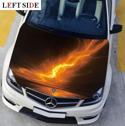

LEFT SIDE Car Stickers and Decals 135*150 cm Engine Hood Flame Lightning Cool Styling Decal Decor Carbon Vinyl Cover Waterproof