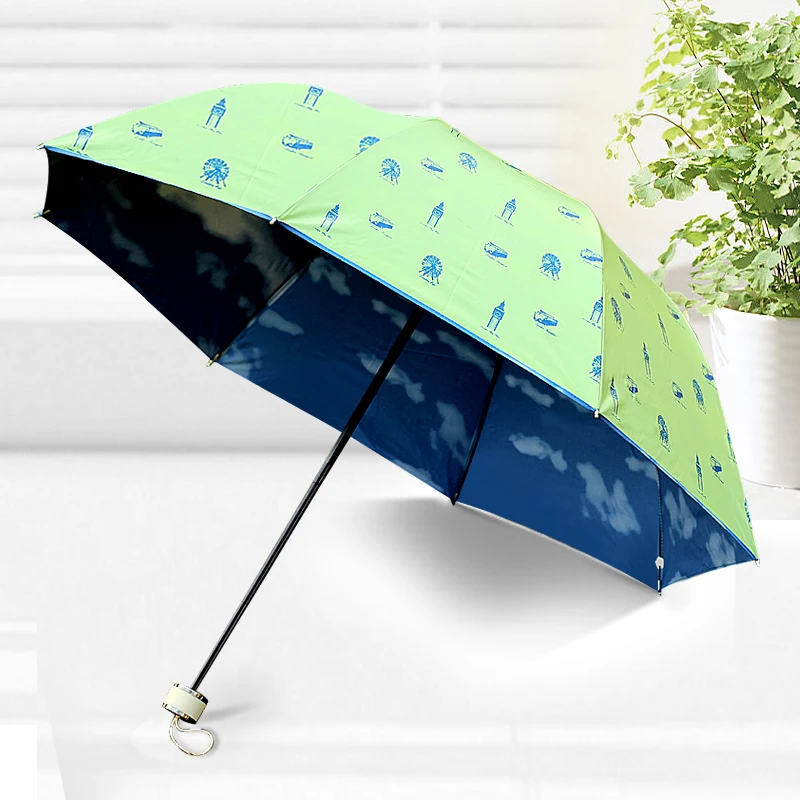 Lovely Light Umbrella Three Folding Blue Sky Umbrella Rain Women Female