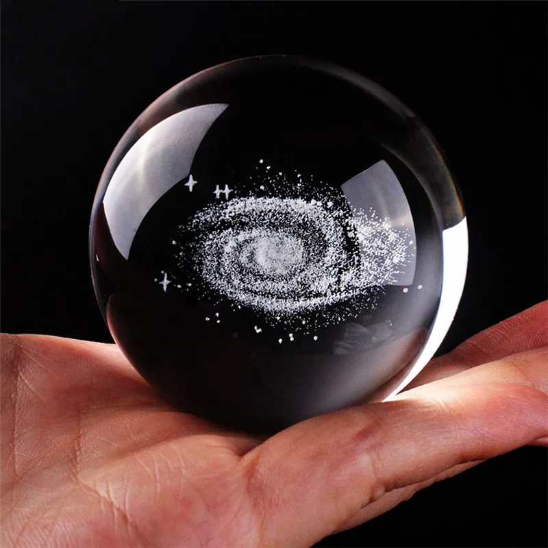 Crystal Ball Decoration galactic system 3D Laser Engraved Quartz