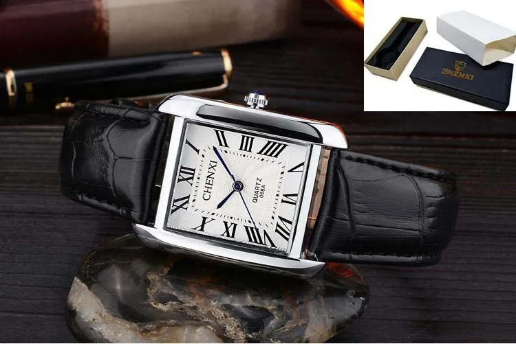 Модные женские кварцевые часы от бренда CHENXI для пары, мужские деловые наручные часы, женские элегантные модные наручные часы с квадратным кожаным ремешком - Цвет: White Man With Box