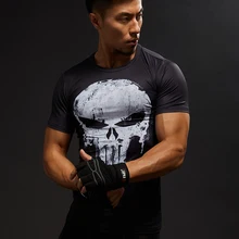 Punisher Gym Sport T Shirt Men Short Sleeve T-Shirt Male Crossfit Tee Captain America Superman Compression Shirt MMA Skull Tops