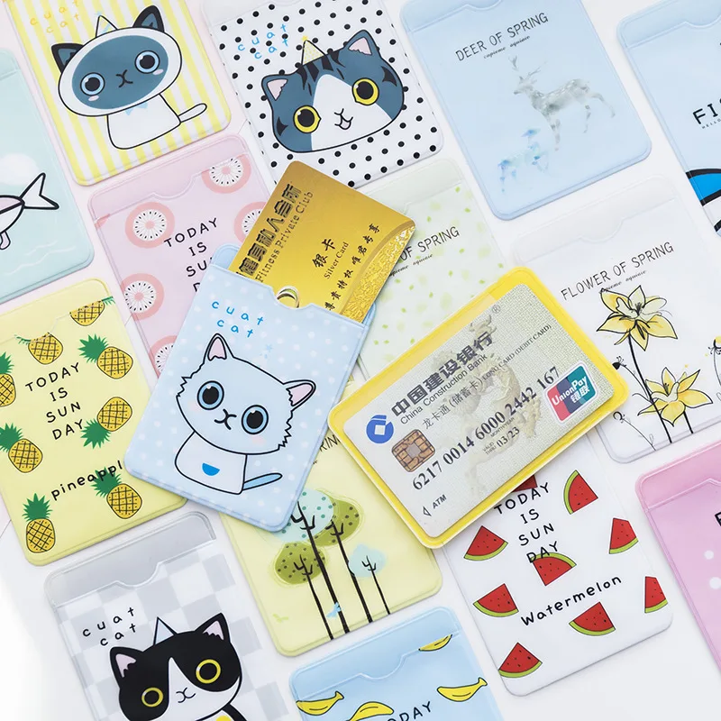 

Small Fresh Cute ID Card Holder Case Cartoon Business Bus Bank Credit Card Cover Transparent PVC for Student Kid Women Badge Bag