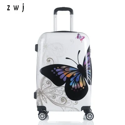 Чемодан на колесиках из АБС-пластика с бабочкой, 2" 24", дизайнерский чемодан на колесиках, чемодан для багажа на колесиках
