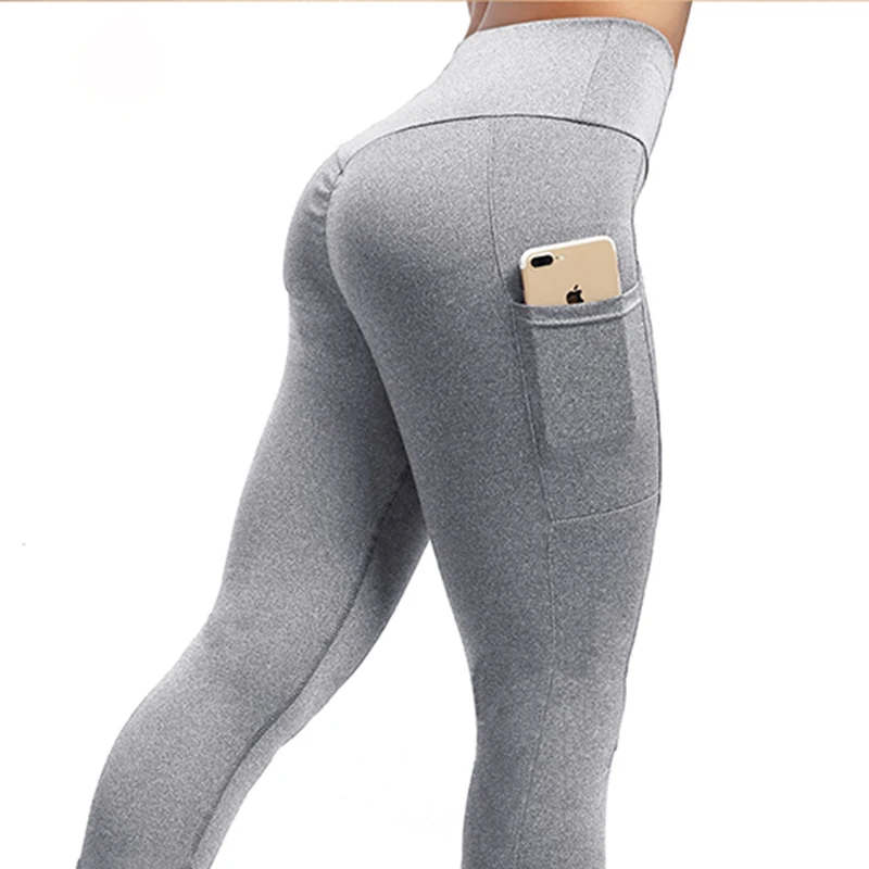  NORMOV Women Leggings Plus Size Solid Casual Color High Waist Pocket Leggins Push Up Elastic Workou