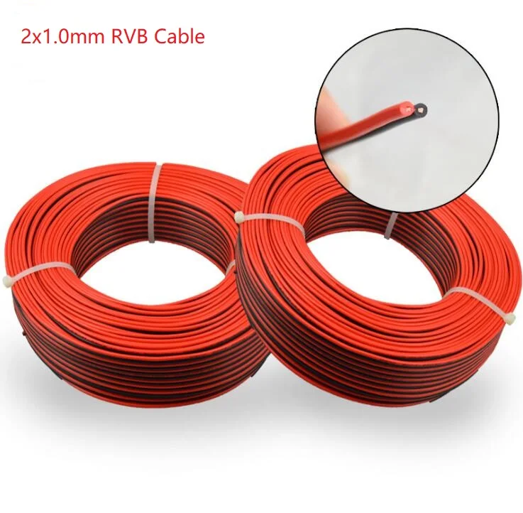 

2 core 1.0mm RVB flexible cable black/red pvc electric wire for audio speaker led lighting extension cord