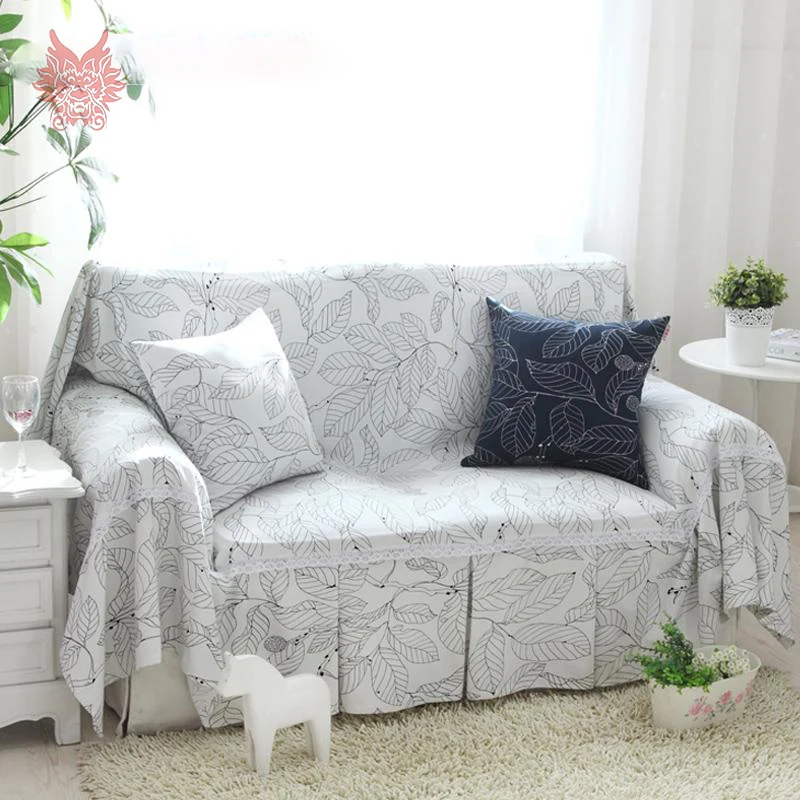 American style thick 100cotton Sofa cover pastoral white leaves