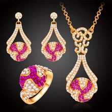 Ожерелье серьги кольцо наборы для женщин девушки модные, с австрийским хрусталем свадебные золотые цвета Африканский горный хрусталь ювелирный набор