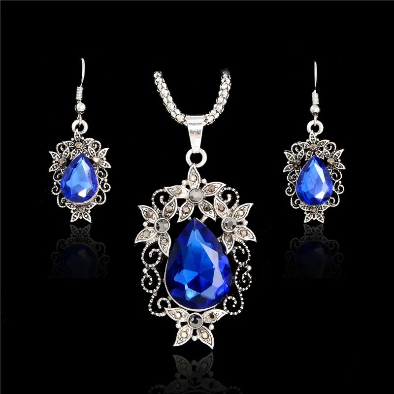 MISANANRYNE, Роскошные Ювелирные наборы с синими кристаллами, винтажные, вечерние, в форме капли воды, 4 цвета, ожерелье и серьги, модные ювелирные изделия, Colar Feminino