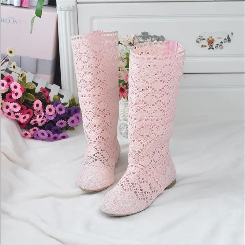 Femininas de Malha Botas de Malha de Fundo Botas de Renda Primavera e Outono Sapatos com Calçados Oca para Primavera e Outono Botas Plano Tubo Alto Baixo Femininas Respiráveis 2021 - 34 High Quality Calçados