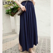 Lyzcr, хлопковая плиссированная юбка, женская, длинная, летняя, высокая талия, свободная, эластичная, юбка для женщин, макси, черная, повседневная, юбки для женщин