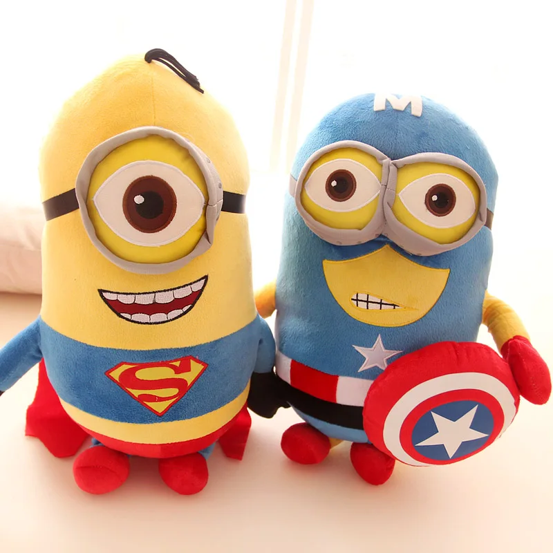 

2PCS/Lot New Creative 30cm Minion Super Man&Captain America Stuffed Plush Despicable Me Toys with 3D Eyes for Kids Gifts