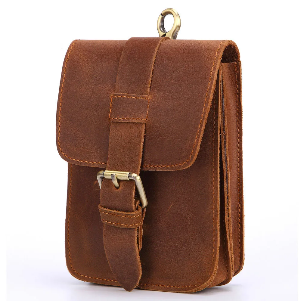 

2018 New Man Small Bag Vintage Leather Male Waist Pack Mobile Belt Pocket Top Cowhide Mountaineering Saddlebag PR078160