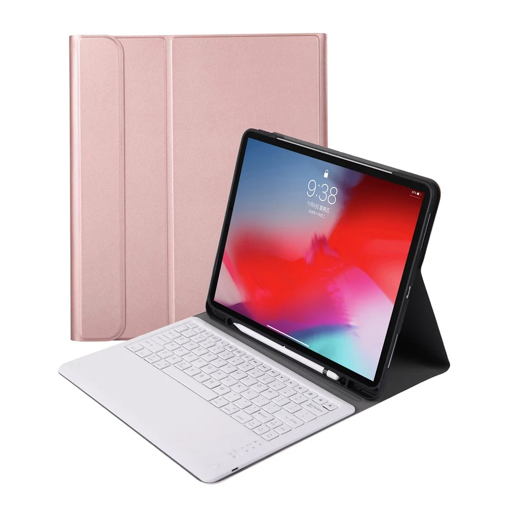 For iPad Pro 12.9 2018 Removable Bluetooth Russian/Hebrew/Spanish Keyboard+Slim Stand PU Leather Ca