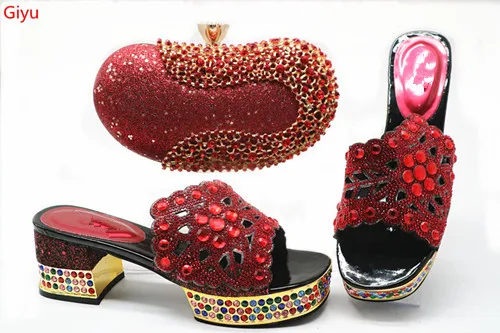 

Doershow wonderful Matching Women Shoe and Bag Set Decorated with red Nigerian Shoes and Bag Set Italy Shoes and Bag set!HJH1-11