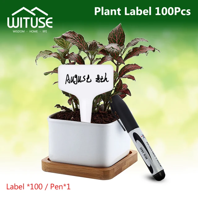 100pc Label+1 Marker Pen Plastic Plant Tags Markers Nursery Garden Decoration Gardening Labels ...
