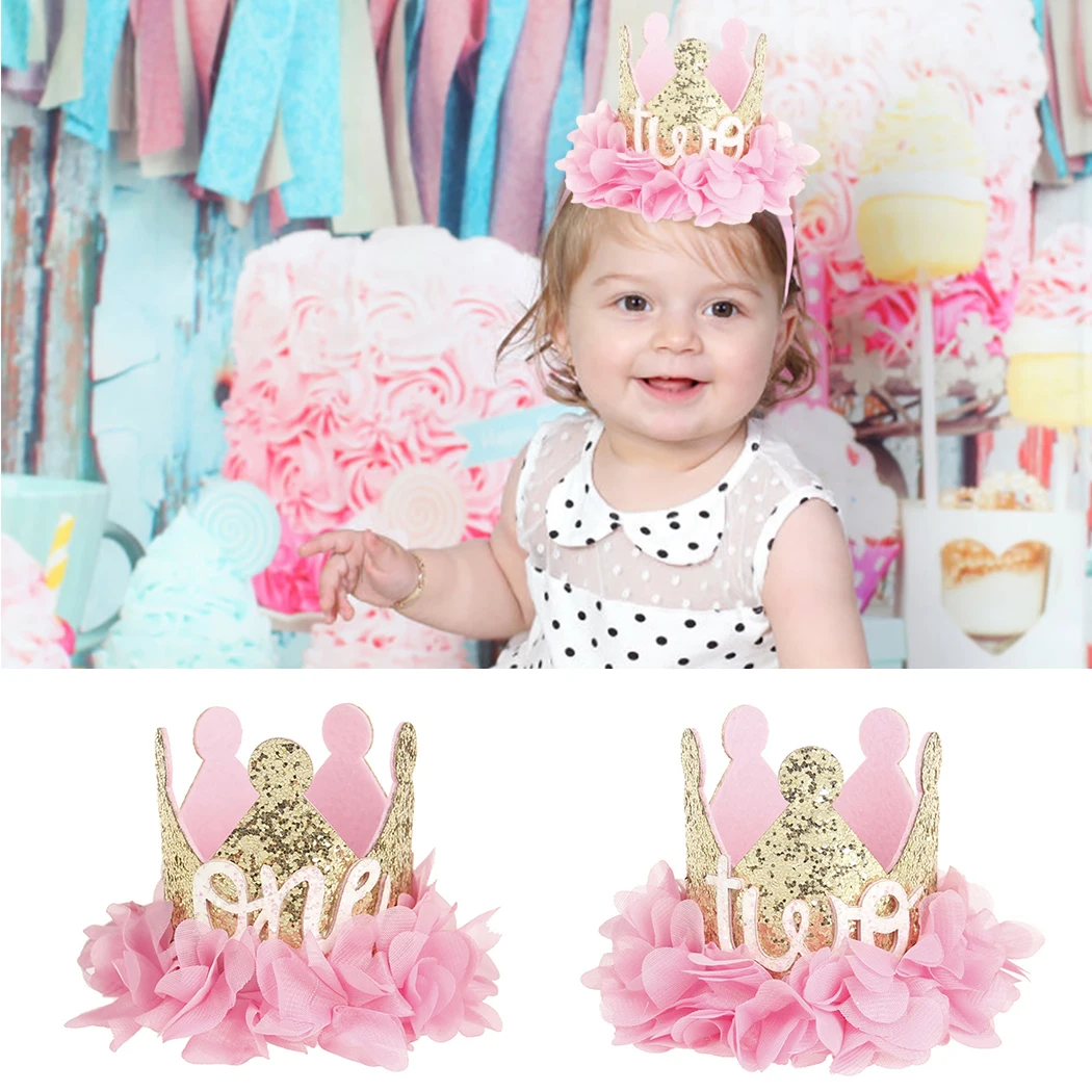 

Baby Girl First Birthday Decor Flower Party Cap Crown Headband 1 2 Year Number Priness Style Birthday Hat Baby Hair Accessories
