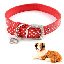 

Misterolina Polka Dot Print Dog Collars Adjustable Puppy Cat Collar Leather Neck Strap Red Pink Rhinestones Accessories for Pet