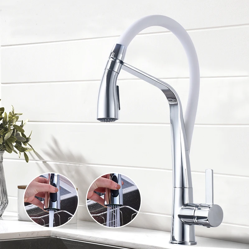 Chrome White/Black Kitchen Faucet Deck Mounted Hot Cold Water Mixer for Pull Down Crane 2 Function Spout | Обустройство дома