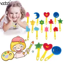 12 шт./компл. детская кисть для рисования с разными рисунками Цветной ребенка губка платье в стиле «граффити» рисунок игрушки пластиковая ручка для инструмента щетки Краски кисти